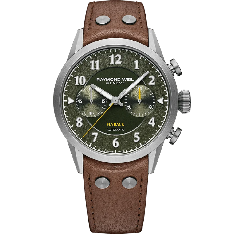 Men's Mechanical Movement Dress Watches with Complications-Raymond Weil Freelancer Men's Pilot Flyback Chrono Watch 7783-TIC-05520
