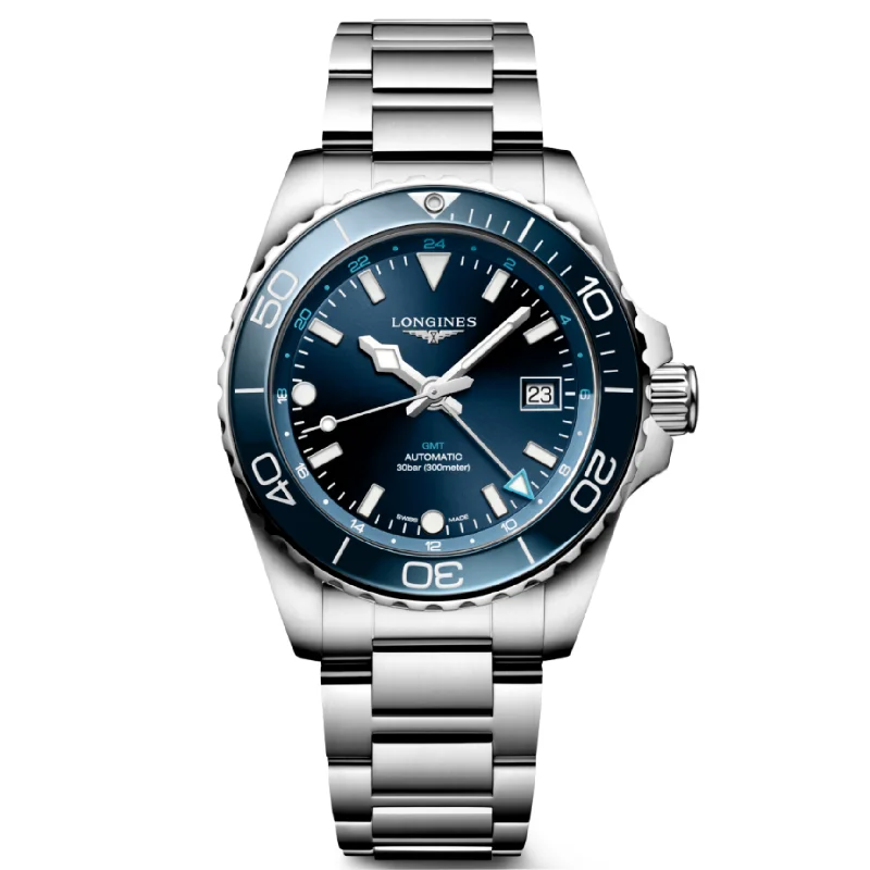 Women's Pilot Watches with Anniversary Edition-Longines Hydroconquest Gmt Sunray Blue Dial Men 41mm