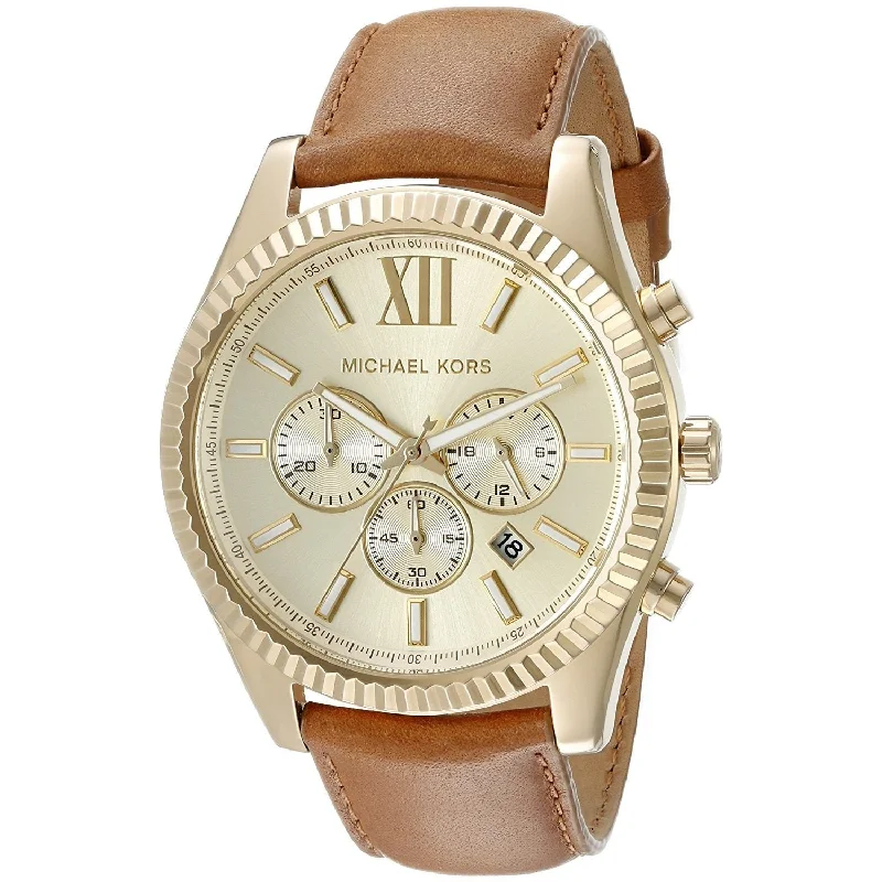 Men's Chronograph Watches for Emergency Signaling-Michael Kors Men's MK8447 Lexington Chronograph Brown Leather Watch