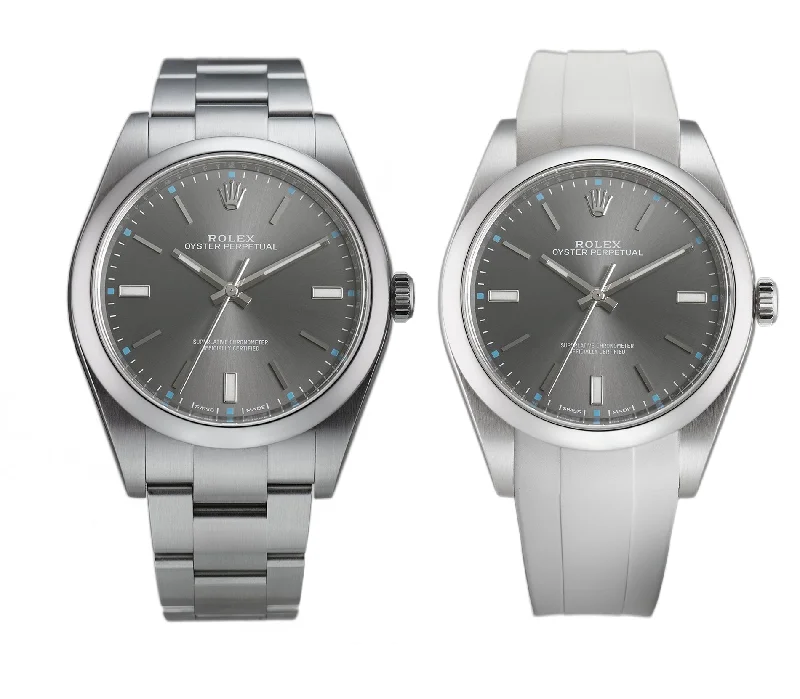 men's Rolex watches with sapphire crystal -​39mm No-Date Steel Dark Rhodium Index Dial With RubberB