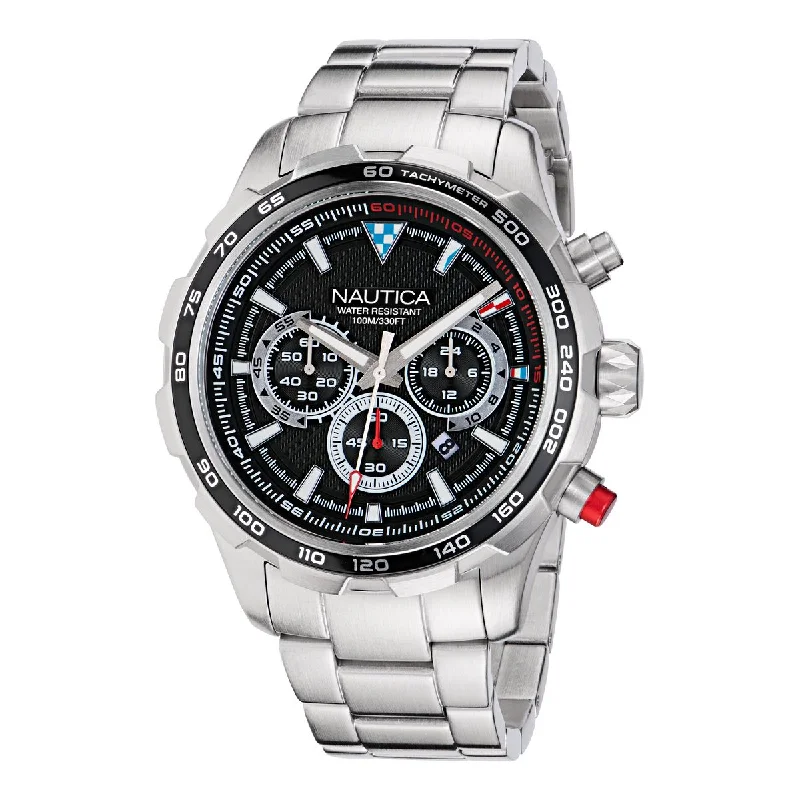 Women's Chronograph Watches with Radio Frequency-Nautica NST Blue Dial Round Case Quartz Analog Men Watch