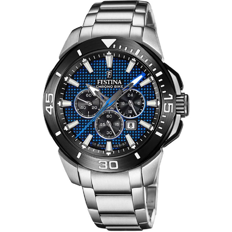 Men's Medium Size Dress Watches for Average Wrist-Festina Chrono Bike Men's Blue Watch F20641/2