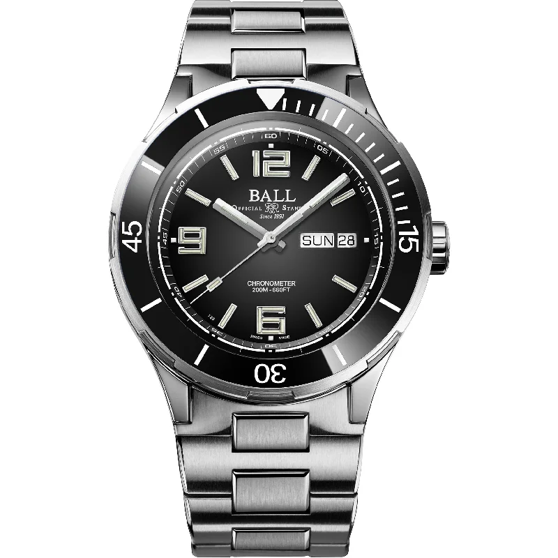 Men's Hand-Wound Style Dress Watches for Traditional Craftsmanship-Ball Roadmaster Marine Fume Auto Men's Black Watch DM3030B-S12CJ-BK