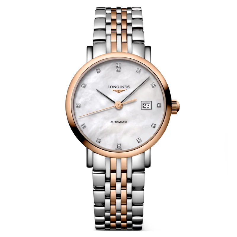 Women's Pilot Watches for UV Protection-Longines Elegant Collection White mother-of-pearl Dial Women 29mm