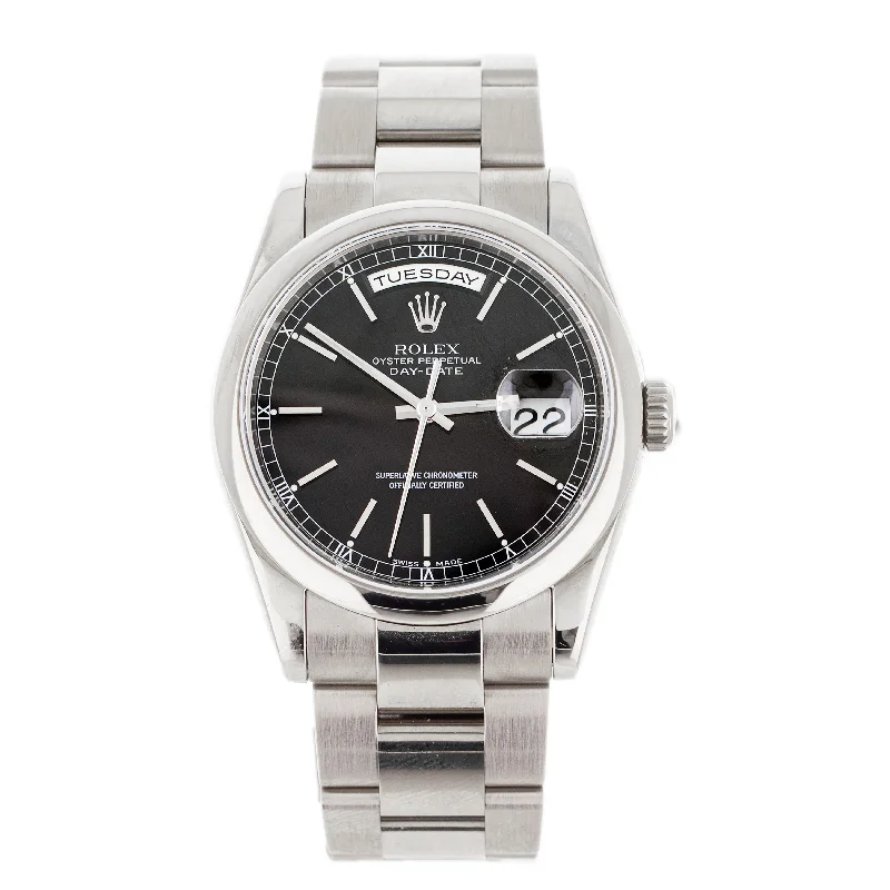 men's Rolex watches with emerald bezel -​Rolex Day-Date 36 White Gold Black Dial 36mm 118209