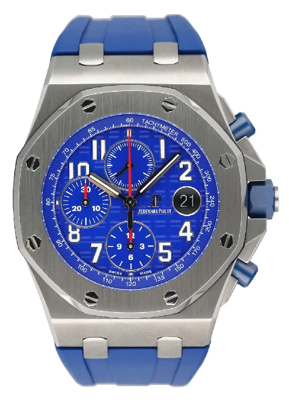 Men's Audemars Piguet Anniversary Watches-Audemars Piguet Royal Oak Offshore 26470ST Blue Indigo Dial Mens Watch Box Papers