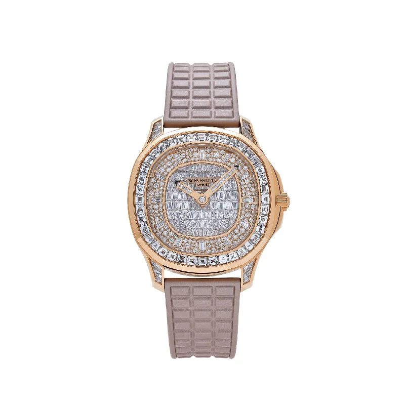 Men's Patek Philippe Watches with Leather Straps-Patek Philippe Aquanaut Luce 5062/450R-001 'Haute Joaillerie' Rose Gold Diamond Pave