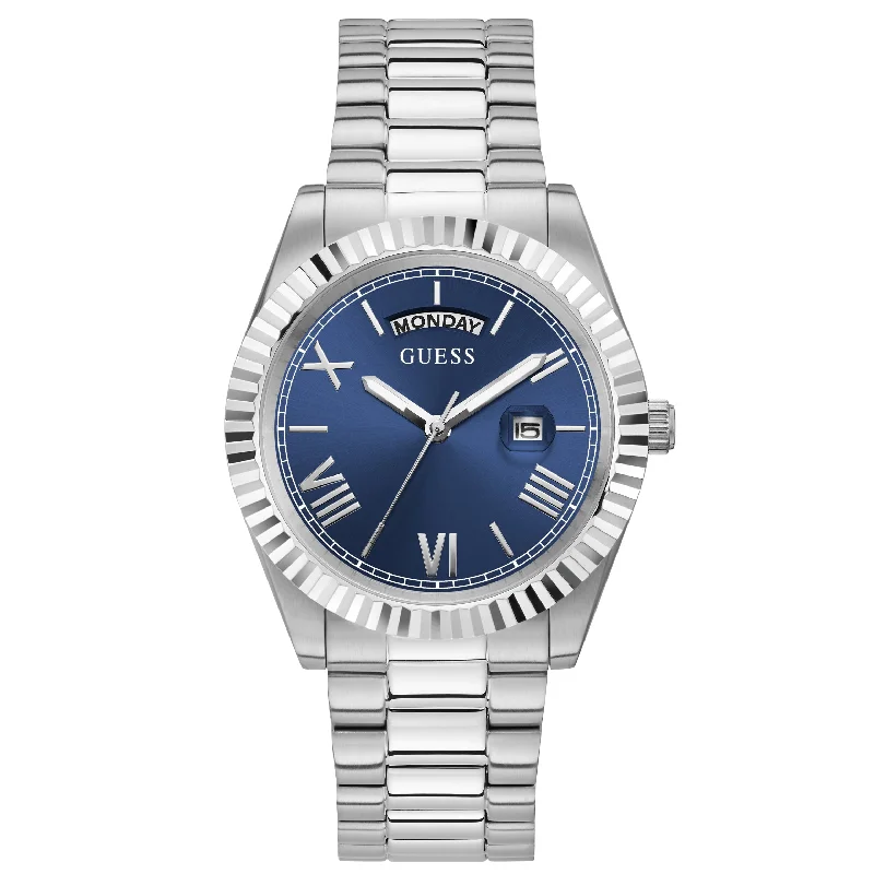 Men's Medium Size Dress Watches for Average Wrist-Guess GW0265G7 Men's Connoisseur Blue Watch