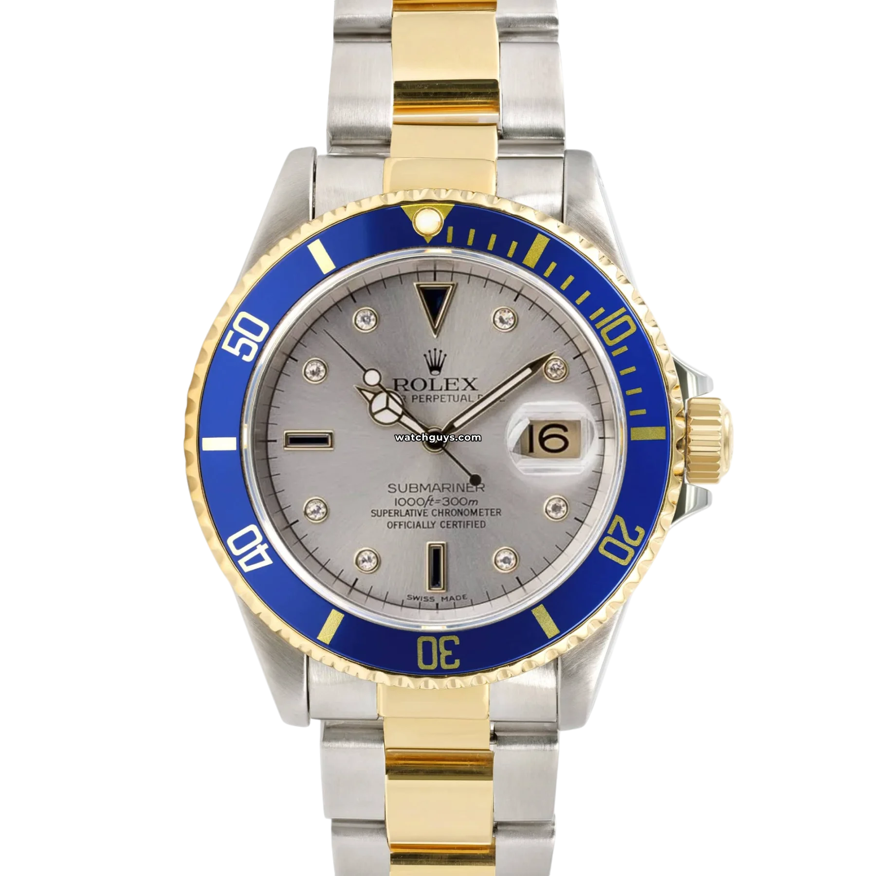 Women's Rolex Date Night Design Watches-Rolex Submariner 16613 Silver Serti Dial