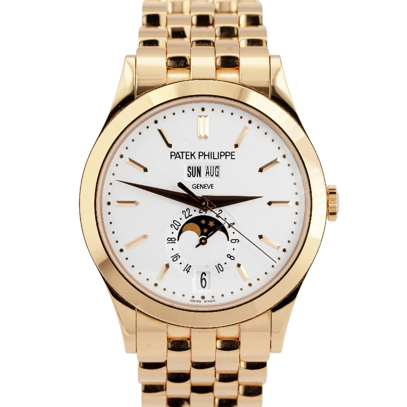Women's Patek Philippe Thin Case Style Watches-PAPERS Patek Philippe Annual Calendar Silver 18K Rose Gold 38.5mm 5396/1R-010