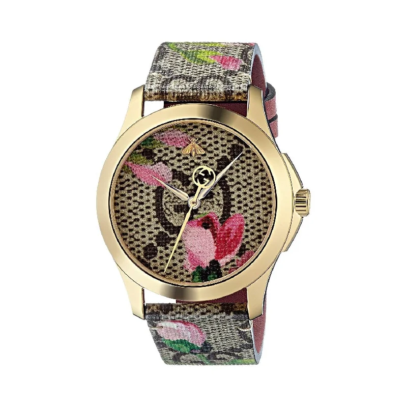 Women's Chronograph Watches for Adventure Seekers-Gucci Women's YA1264038 G-Timeless Multicolored Canvas Watch