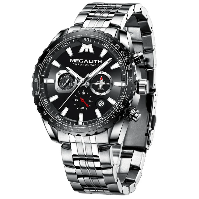 Men's Chronograph Watches with Tactical Design-8212M | Quartz Men Watch | Stainless Steel Band