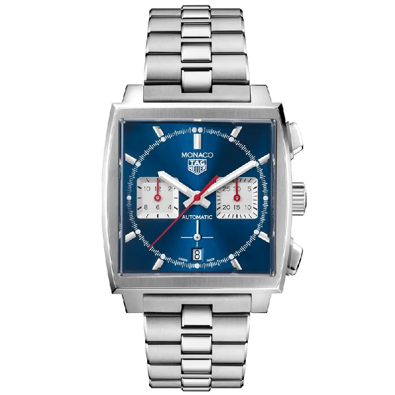 Women's Chronograph Watches with Smart Features-TAG Heuer Monaco 39mm Blue Dial Automatic Chronograph Gents Watch CBL2111.BA0644