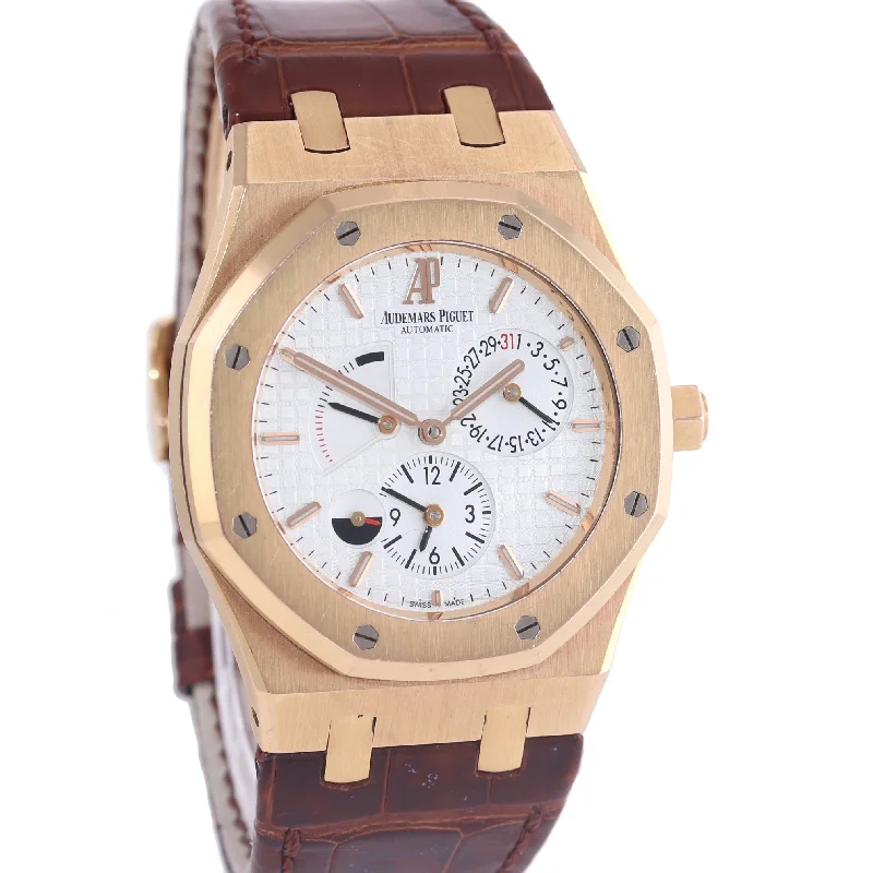 Audemars Piguet Oval Case Watches for Women-Audemars Piguet Royal Oak Dual Time Power Reserve 39mm White Rose Gold 26120OR