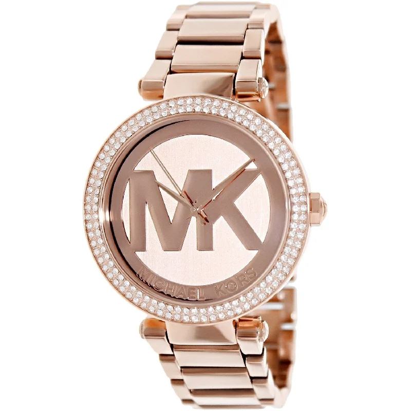 Women's Chronograph Watches for Understated Elegance-Michael Kors Women's MK5865 Parker MK Logo Crystal Rose-Tone Stainless Steel Watch
