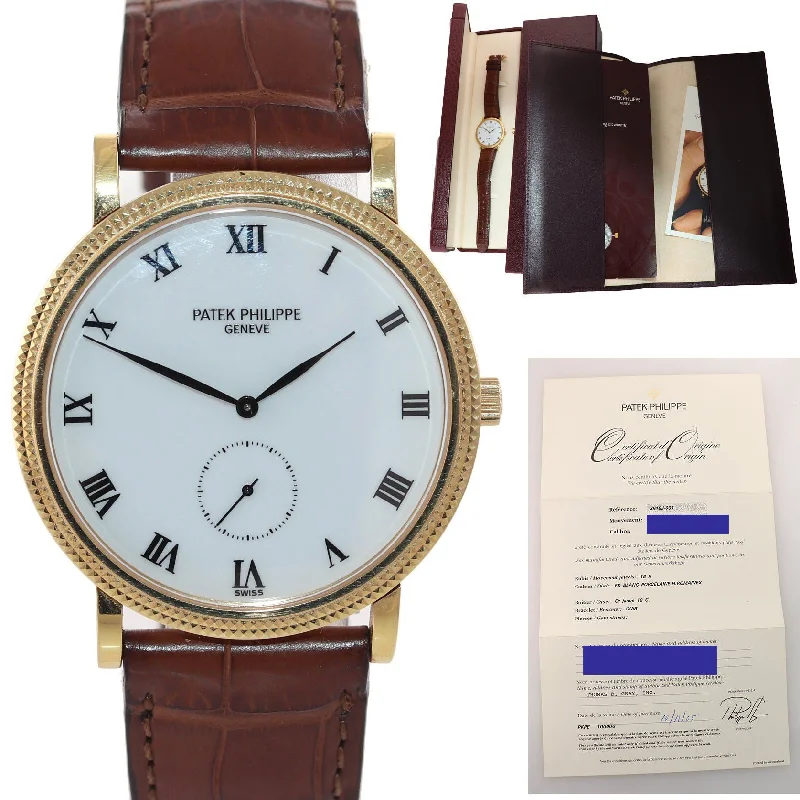 Patek Philippe Minimalist Style Watches for Women-PAPERS Patek Philippe Calatrava Yellow Gold 3919J Hobnail White Leather Watch