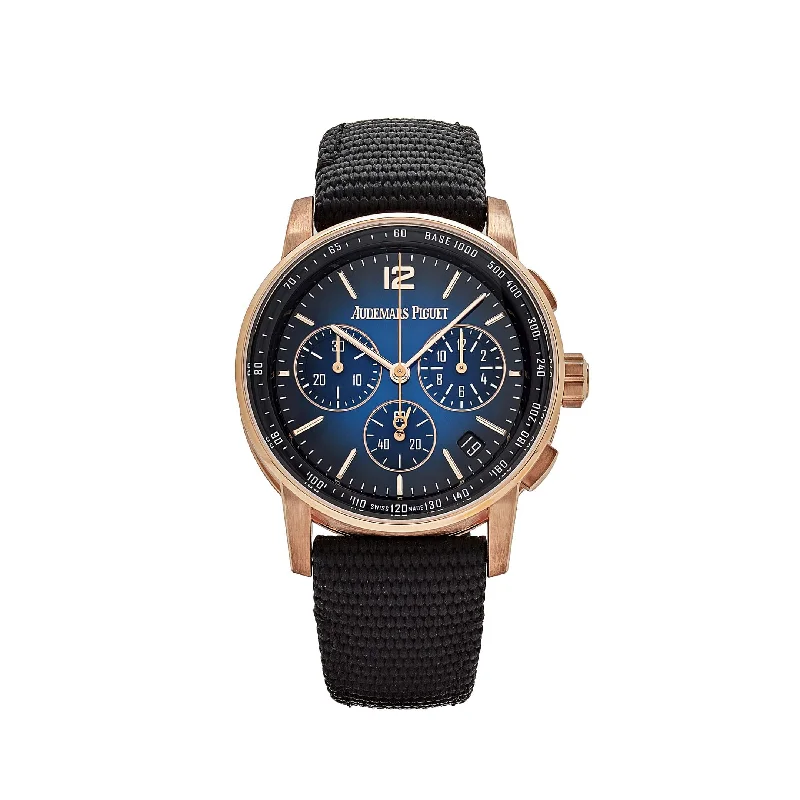 Men's Audemars Piguet Stylish Design Watches-Audemars Piguet Code 11.59 26393OR.OO.A002KB.03 Selfwinding Chronograph Rose Gold Blue Dial (2022)