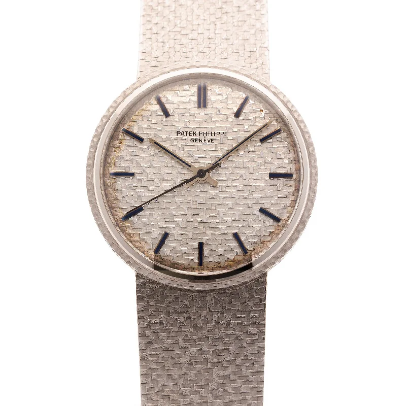 Men's Patek Philippe Watches with Advanced Materials-Patek Philippe White Gold Wathc Ref. 3563 with Blue Hour Markers