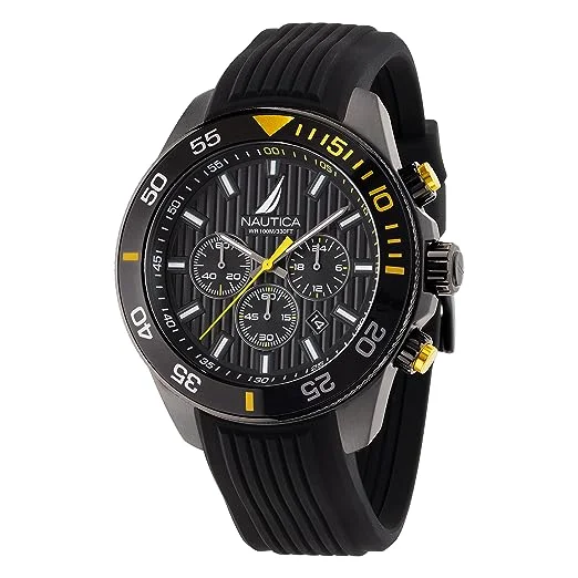 Women's Chronograph Watches with Swiss Made Quality-Nautica One Black Dial Round Case Quartz Chronograph Analog Men Watch