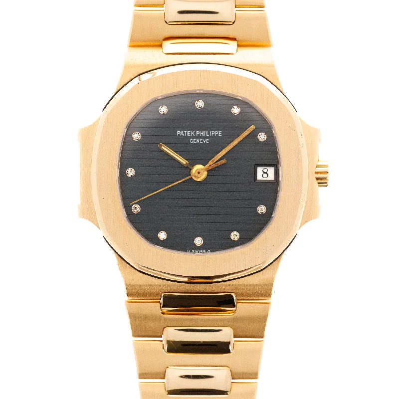 Men's Patek Philippe Watches for Military Personnel-Patek Philippe Yellow Gold Nautilus Ref. 3800 with Blue Diamond Dial