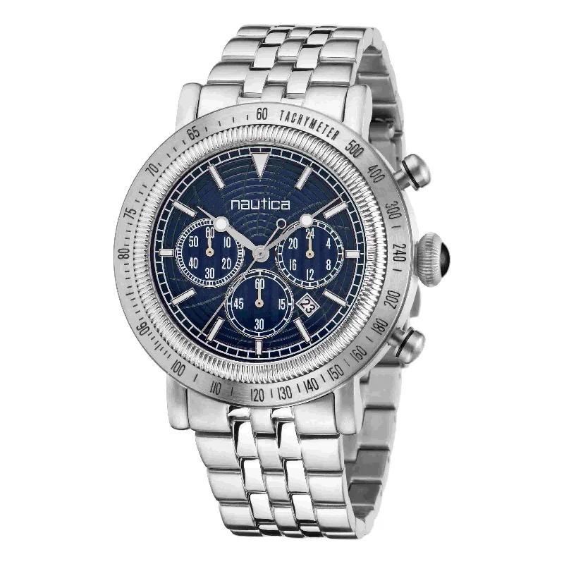 Women's Chronograph Watches with Tactical Design-Nautica Spettacolare Reissue Blue Dial Round Case Quartz Analog Men Watch