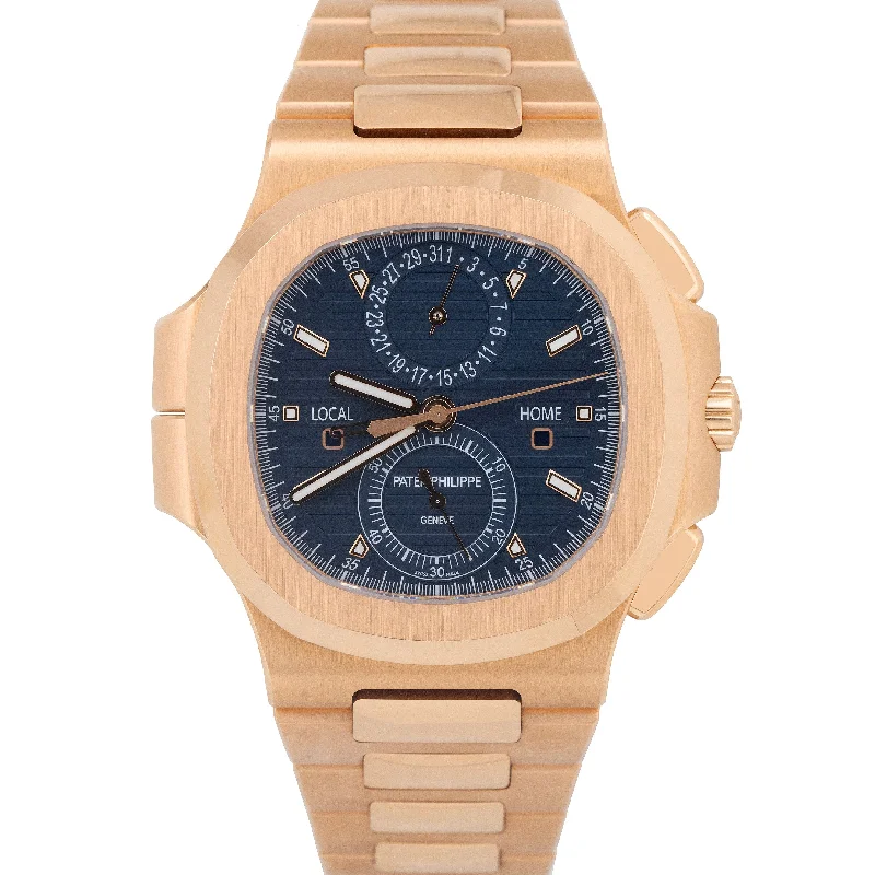 Patek Philippe Sophisticated Design Watches for Women-Patek Philippe Nautilus 40.5mm Rose Gold Travel Time Chronograph 5990/1R-001 B+P