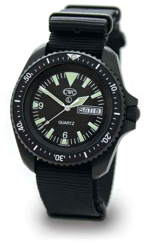 Men's Military Watches for Cultural Exchange-CWC SBS Divers Issue Quartz Watch Mk.2 Day/Date, Black (SF300 QS120-DD)