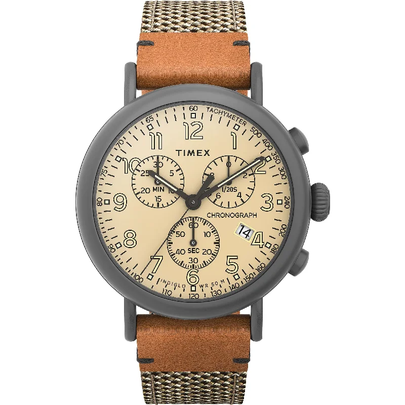 Women's Chronograph Watches for Modern Design-Timex Waterbury Cream Dial Round Case Quartz Chronograph Analog Men Watch