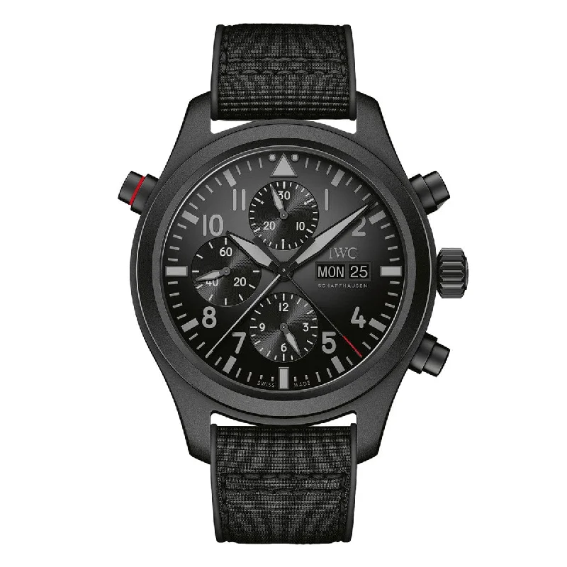 Women's Pilot Watches with GPS Navigation-PILOT’S WATCH DOUBLE CHRONOGRAPH TOP GUN CERATANIUM IW371815