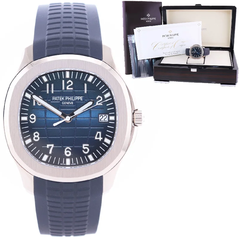 Patek Philippe Nautilus Ladies Watches-2022 PAPERS 5168G Patek Philippe Aquanaut White Gold Midnight Blue Rubber Watch