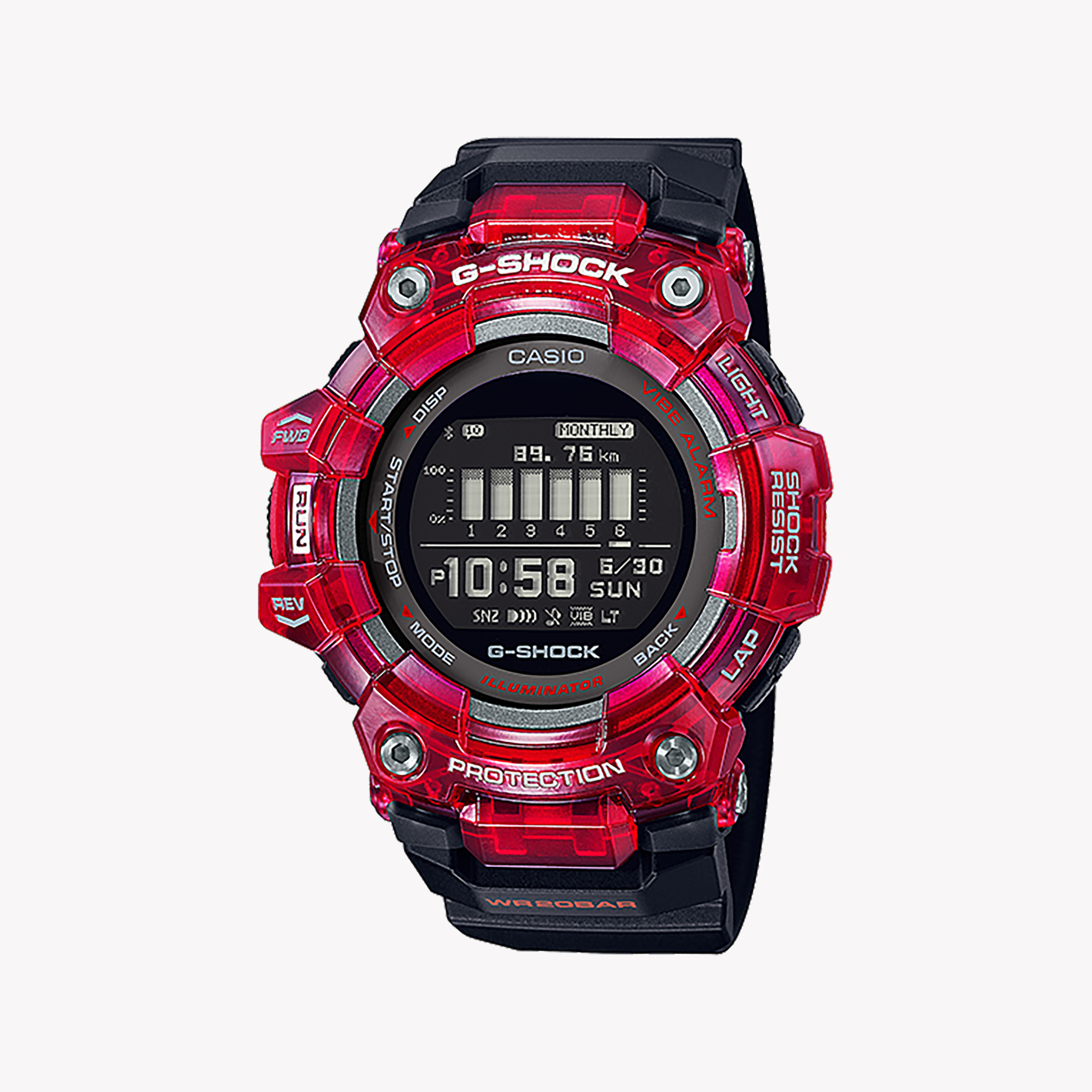 Men's Digital Watches for Emergency Signaling-G-SHOCK Men's Red Resin Watch, Black Band | GBD-100SM-4A1DR