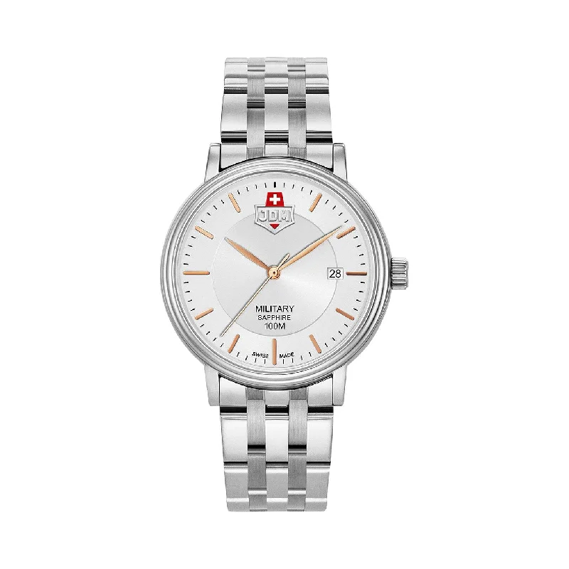Men's Military Watches for Cultural Heritage Sites-JDM Military Kilo Men's Silver Dial Watch JDM-WG004-01 – Swiss Made, 40mm, Sapphire Crystal, 10 ATM Water Resistance, Date Function