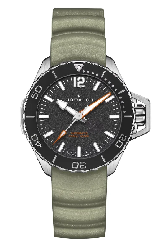 Men's Quartz Movement Style Dress Watches for Precision Timekeeping-Hamilton Khaki Navy Frogman 41mm Auto H77455331