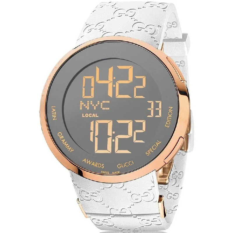 Men's Chronograph Watches with Tactical Design-Gucci Men's YA114223 I-Gucci Digital White Rubber Watch