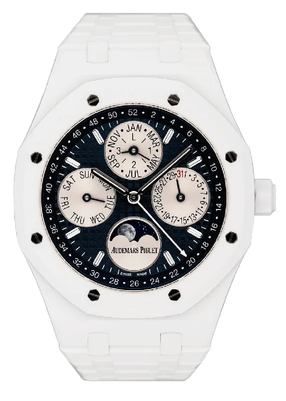 Men's Audemars Piguet Tonneau Case Style Watches-Audemars Piguet Royal Oak Perpetual Calendar 26579CB White Ceramic Mens Watch Box Papers