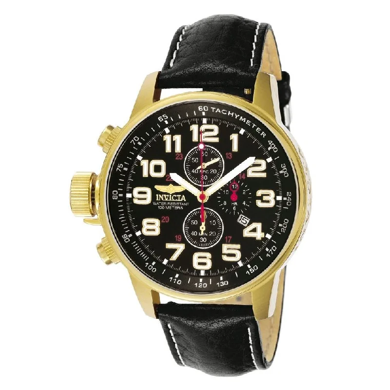 Men's Chronograph Watches with Thermometer Function-Invicta Men's 3330 I-Force Lefty Chronograph Black Leather Watch