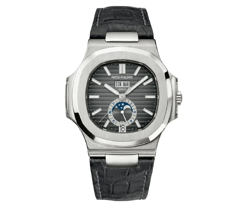Men's Patek Philippe Watches for Retro Charm-41mm Annual Calendar Moon Phase Steel Black Dial