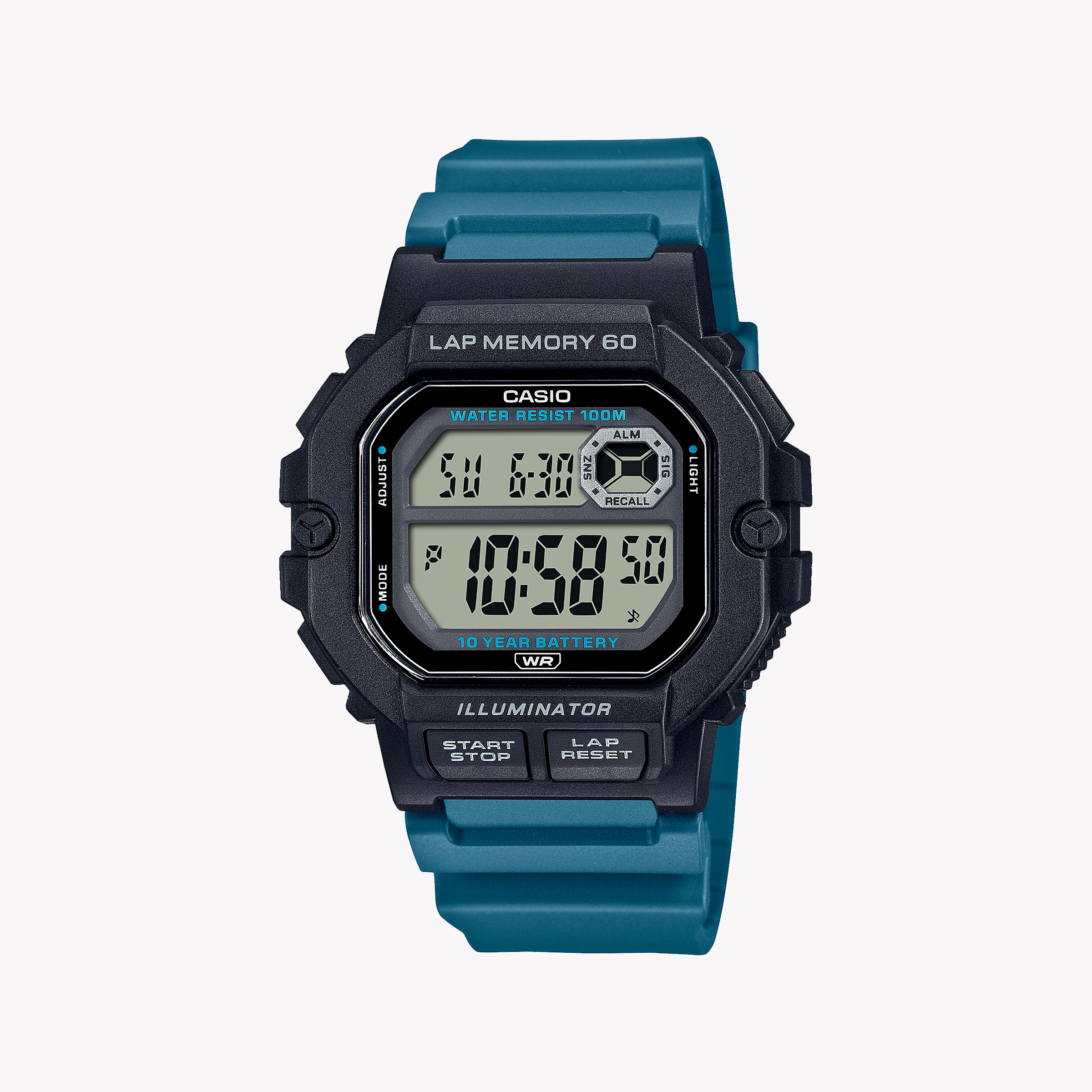 Men's Digital Watches for UV Protection-CASIO WS-1400H-3AVDF DYNAMIC ADVENTURER - SPORTY MEN'S WATCH with Black Resin Case and Blue Band