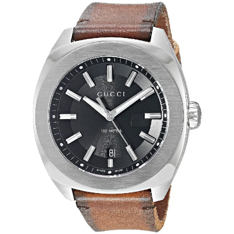 Men's Chronograph Watches with Advanced Navigation-Gucci Men's YA142207 GG2570 XL Brown Leather Watch