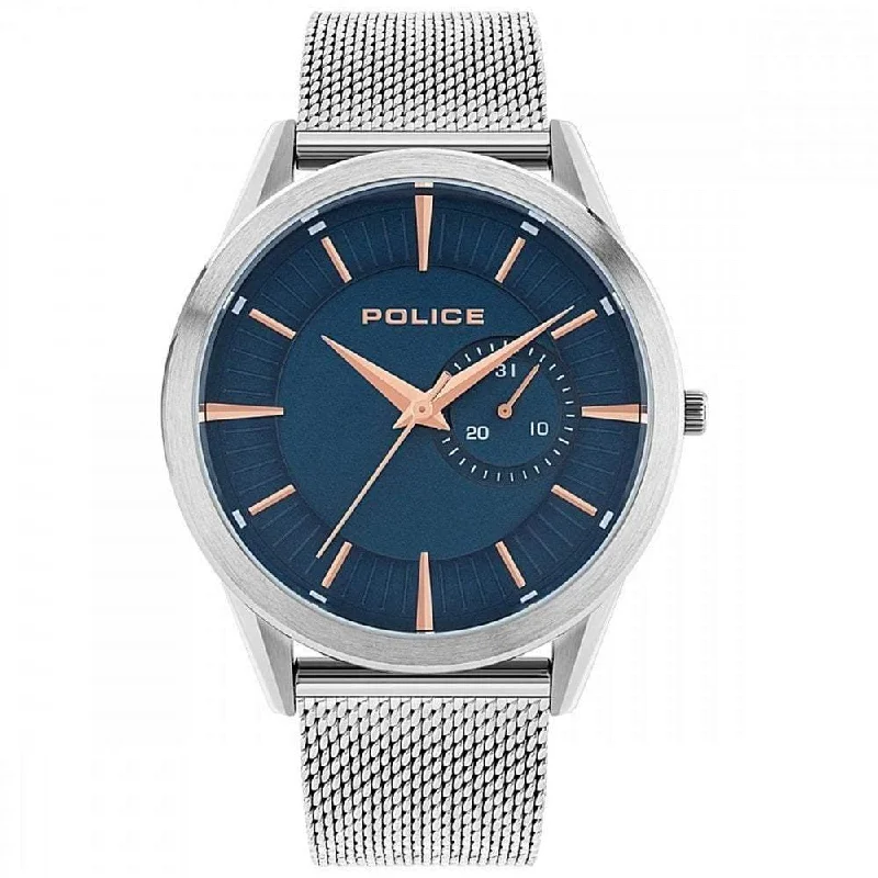 Men's Automatic Dress Watches with Date Display-Police Silver Helder Watch 15919JS/03MM