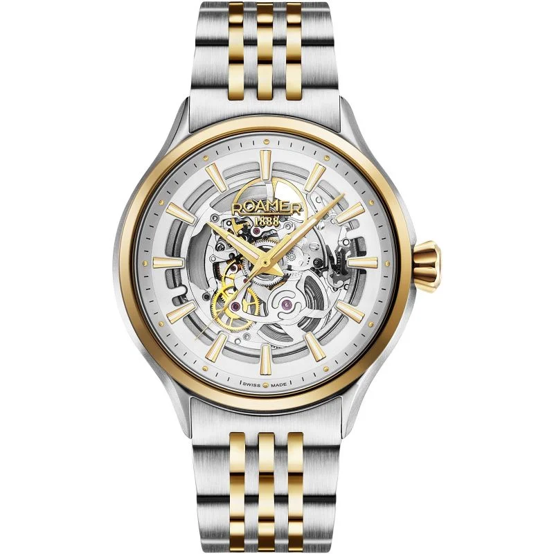 Men's Eco-Drive Style Dress Watches for Energy Efficiency-Roamer Competence Skeleton Automatic Roamer Two Tone Watch 101663 47 15 10N