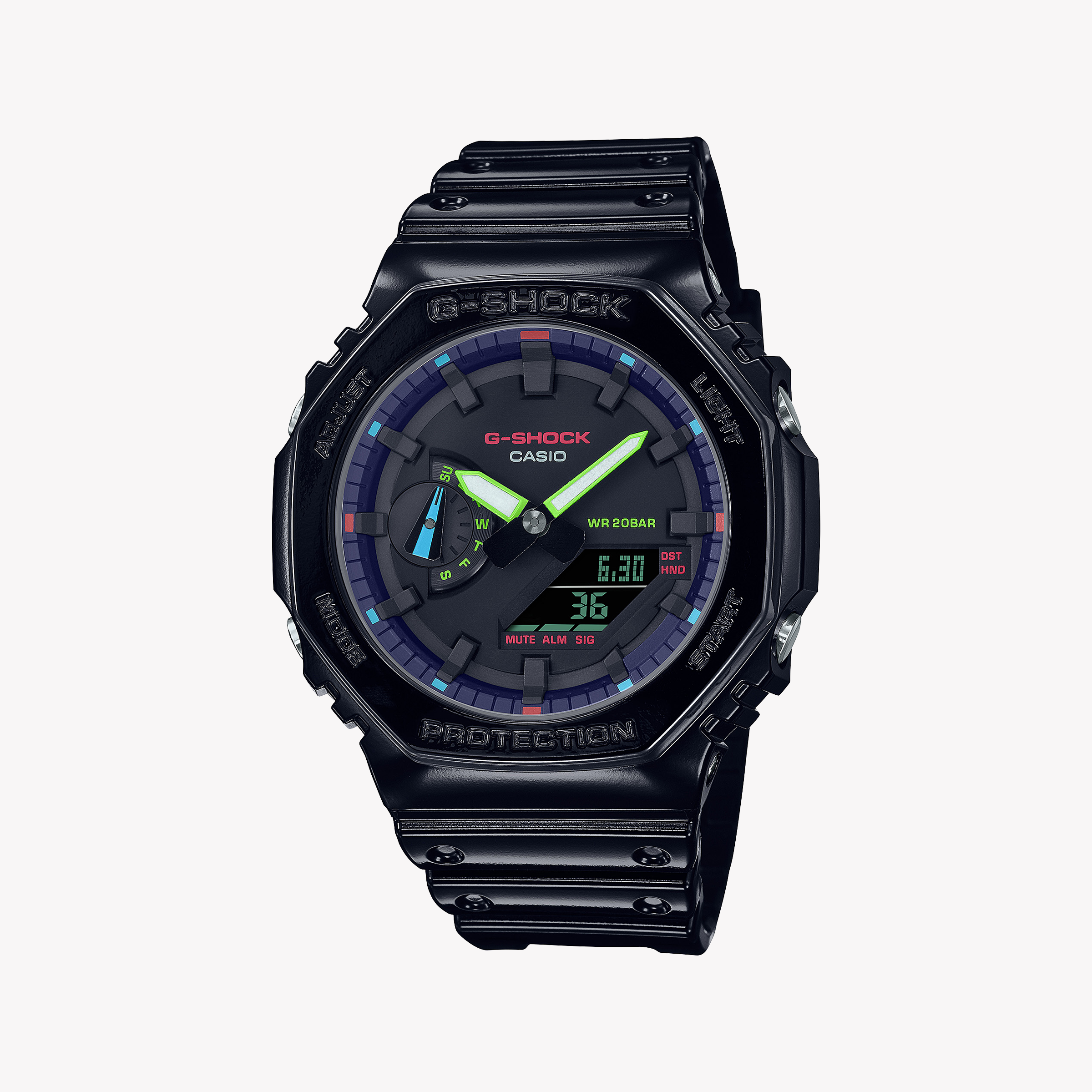 Men's Digital Watches with Thermometer Function-G-SHOCK Men's Black Resin Watch, Digital Dial | GA-2100RGB-1ADR