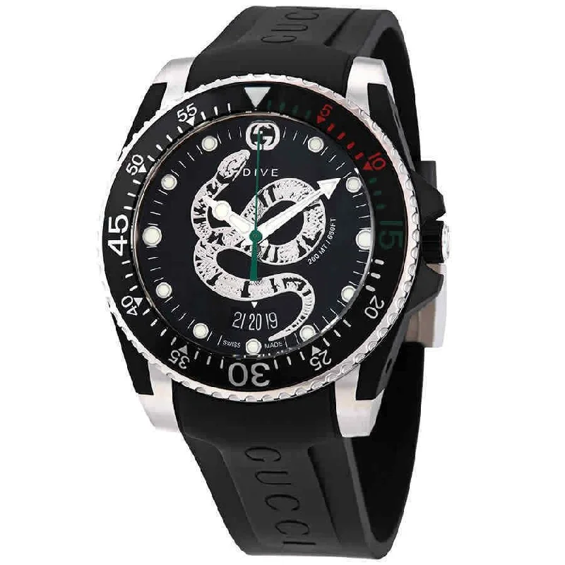 Men's Chronograph Watches with Special Edition-Gucci Men's YA136323 Dive Black Rubber Watch