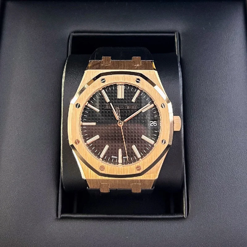 men's Rolex watches with helium escape valve -​Audemars Piguet Royal Oak 41mm RG Black Dial Stick Markers 2024 Ref 15510OR.OO.D002CR.02 (#833)