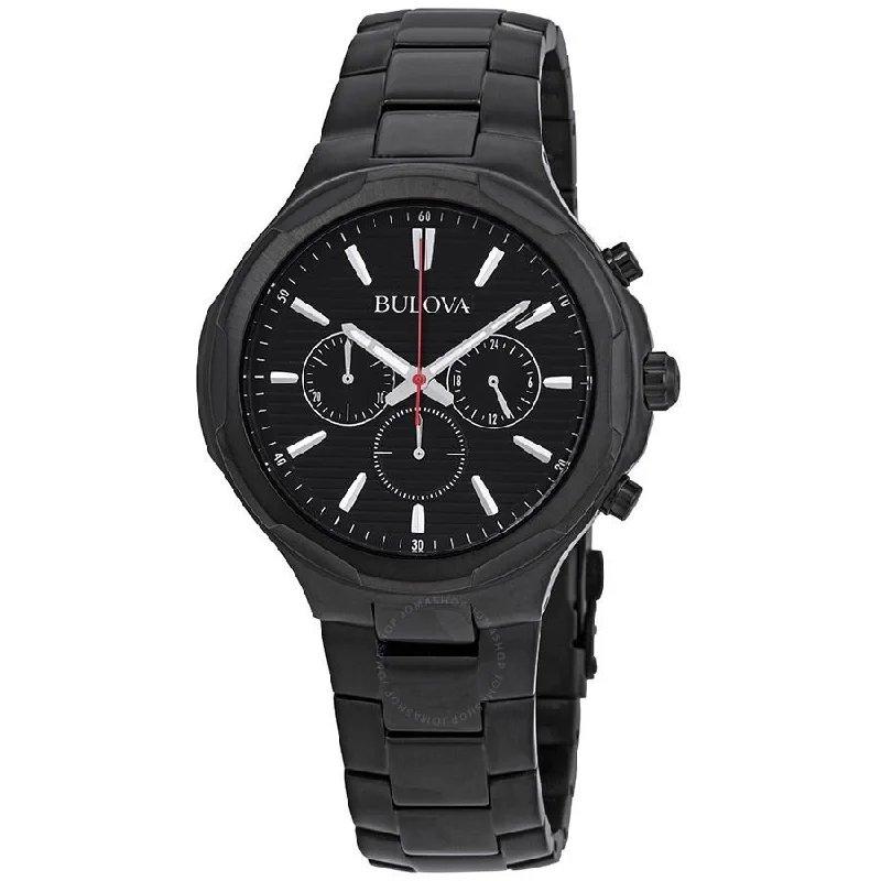Men's Chronograph Watches for Diving-Bulova Men's 98A189 Classic Chronograph Black Stainless Steel Watch