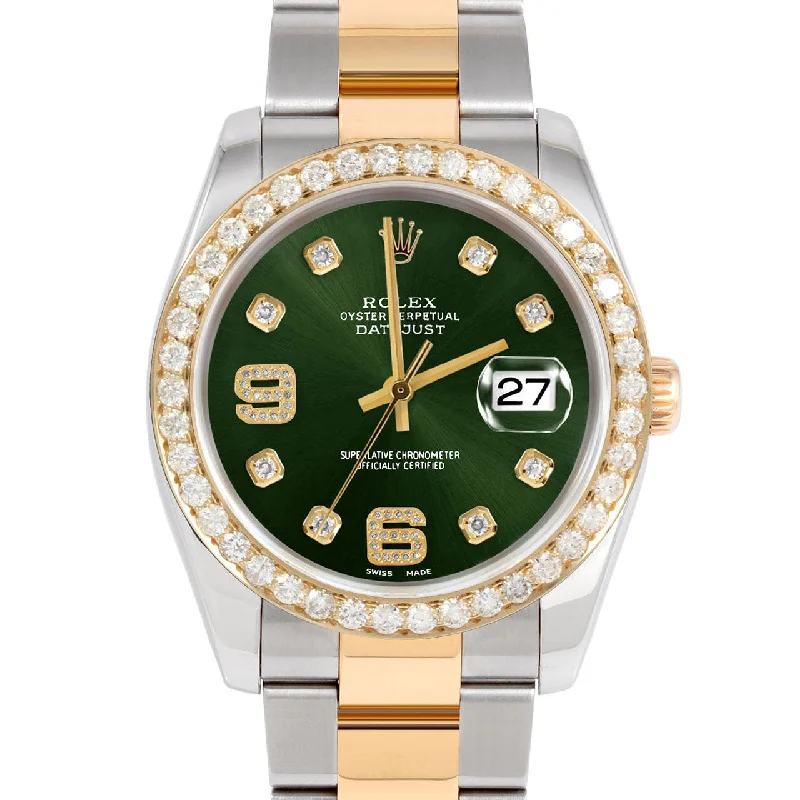 men's Rolex watches with baguette-cut diamond bezel -​Rolex Datejust 36mm | 116233-GRN-8DA69-25CT-OYS