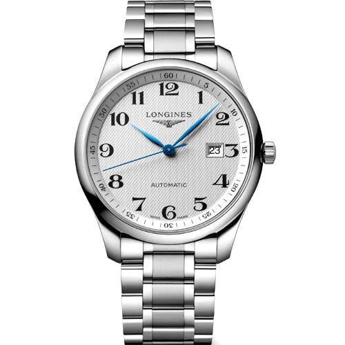 Women's Pilot Watches with Medium Case Size-Longines Master Collection Silver Barleycorn Dial Men 42mm