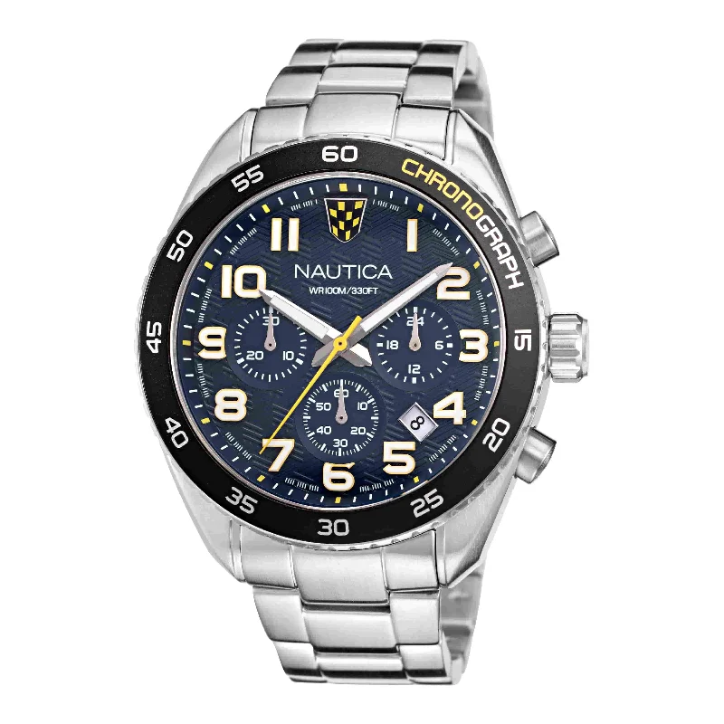 Women's Chronograph Watches for Timeless Style-Nautica Key Biscane Blue Dial Round Case Quartz Analog Men Watch