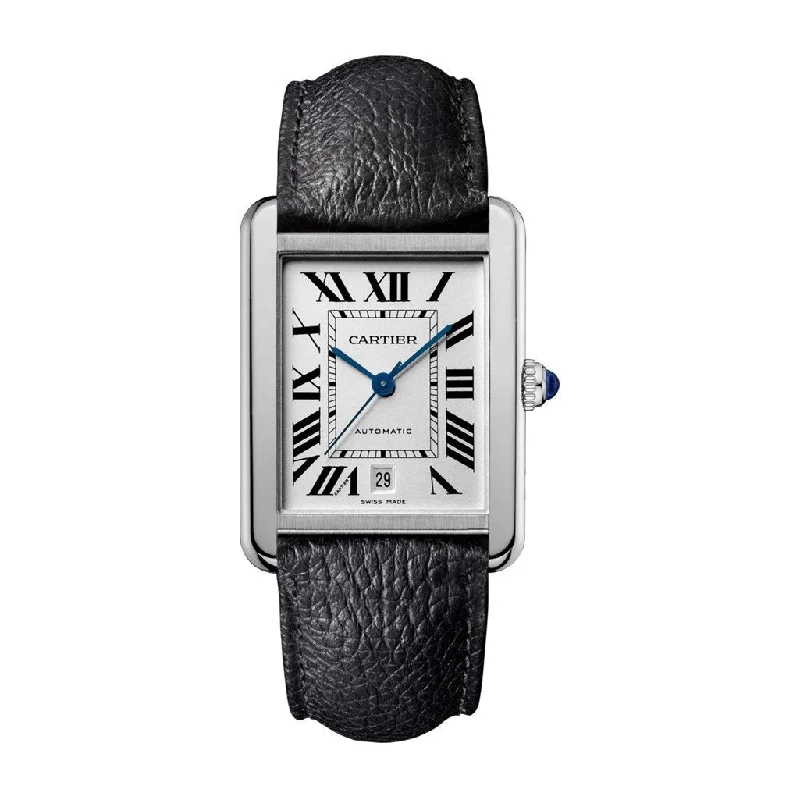Men's Chronograph Watches with Tactical Design-Cartier Men's WSTA0029 Tank Black Leather Watch