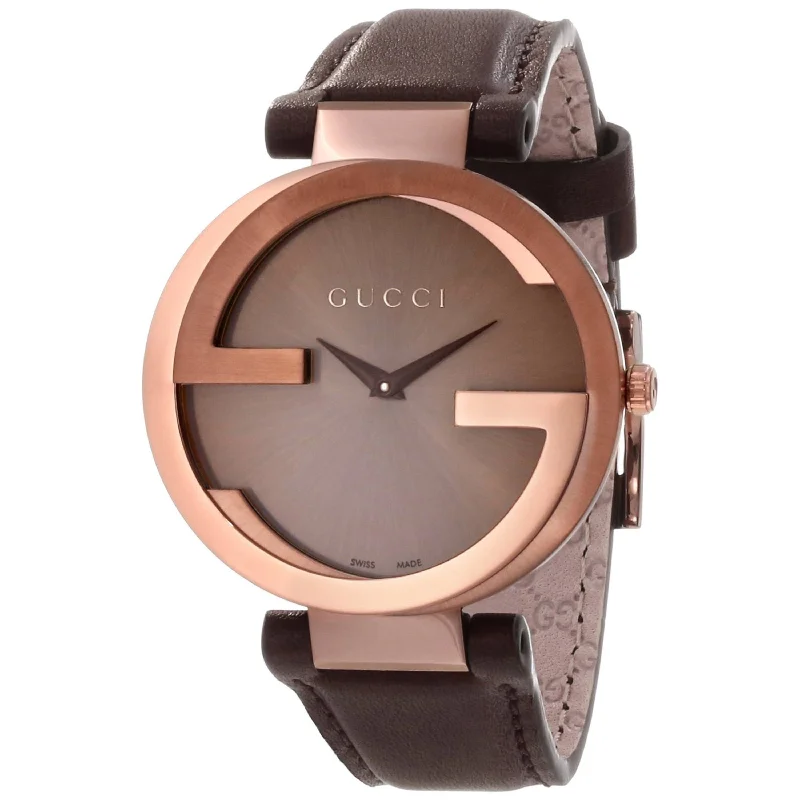 Women's Chronograph Watches with Dual Time Zones-Gucci Women's YA133309 Interlocking-G Brown Leather Watch